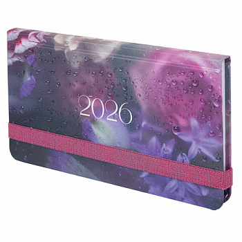 Еженедельник датированный 2026 с резинкой 171х93 мм, BRAUBERG, твердый, УФ-ЛАК, 64 л., "Цветы"