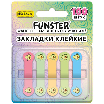 Закладки клейкие Z-сложения FUNSTER (ФАНСТЕР) "Авокадо", 45х12 мм, 100 шт., (5 цветов х 20 листов), в диспенсере
