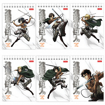 Блокнот МАЛЫЙ ФОРМАТ А6 110х145 мм, 40 л., гребень, лакированный, клетка, HATBER "Атака Титанов", 083956, 40Б6В1гр