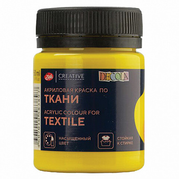 Краска по ткани акриловая "Декола", банка 50 мл, желтая средняя, Невская Палитра