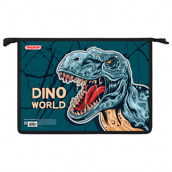 Папка для тетрадей ПИФАГОР А4, 1 отделение, картон/пластик, на молнии, "Dino world"