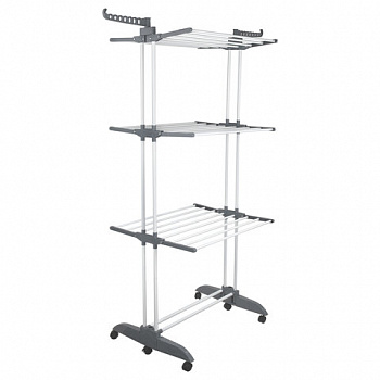 Сушилка напольная для белья раскладная МНОГОФУНКЦИОНАЛЬНАЯ, 3 уровня, на колесах, "Super Compact", СКЛАДНОЕ ОСНОВАНИЕ, LAIMA HOME