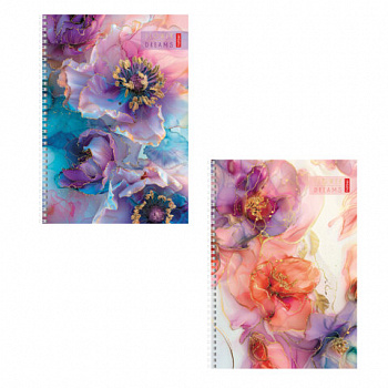 Тетрадь А4 96 л., HATBER, гребень, клетка, матовая ламинация, 3D-фольга, "Цветочные сны" (микс), 088814, 96Т4лофВ1гр