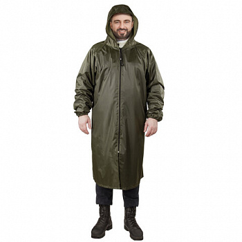 Дождевик-плащ цвета хаки на молнии многоразовый с ПВХ-покрытием, размер 60-62 (XXXL), рост 170-176, ГРАНДМАСТЕР