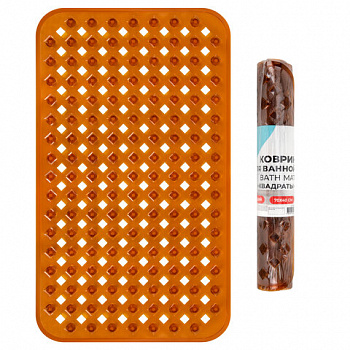 Коврик для ванны противоскользящий 70х40 см, "Квадраты", прозрачно-коричневый, ПВХ, PRIMILA (ПРИМИЛА)