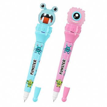 Ручка-спиннер с топпером шариковая FUNSTER "MONSTERS", СИНЯЯ, ассорти, пишущий узел 0,7 мм, линия письма 0,35 мм