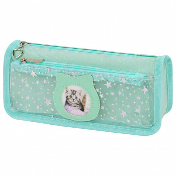Пенал мягкий ЮНЛАНДИЯ, 2 отделения, полиэстер, "Kitty", мятный, 21х6х9 см