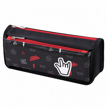 Пенал мягкий ЮНЛАНДИЯ, 2 отделения, полиэстер, "Cool vibes", черный, 21х9х6 см