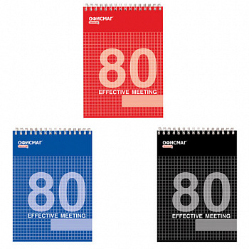 Блокнот А5 146х205 мм, 80 л., гребень, мелованная картонная обложка, клетка, ОФИСМАГ, 3 вида