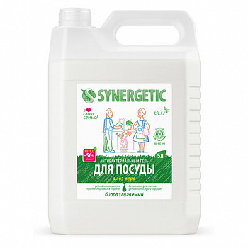 Гель для мытья посуды антибактериальный 5 л, SYNERGETIC "Алоэ", канистра