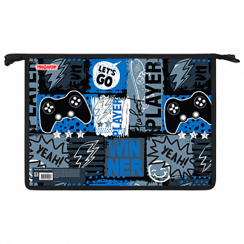 Папка для тетрадей ПИФАГОР А4, 1 отделение, картон/пластик, на молнии, "Press play"