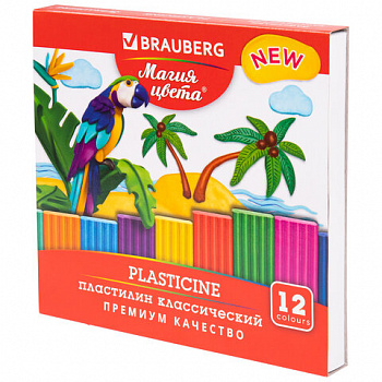 Пластилин классический BRAUBERG "МАГИЯ ЦВЕТА NEW", 12 цветов, 240 г, стек, ВЫСШЕЕ КАЧЕСТВО