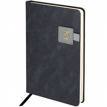 Ежедневник датированный 2026 А5 138х213 мм, BRAUBERG "Accent", под кожу, держатель, серый