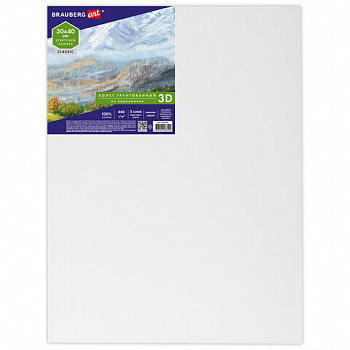 Холст 3D на подрамнике BRAUBERG ART CLASSIC 30х40см, 440г/м, грунт, 100% хлопок мелкое зерно
