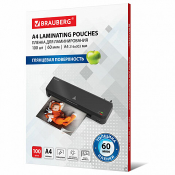 Пленки-заготовки для ламинирования А4, КОМПЛЕКТ 100 шт., 60 мкм, BRAUBERG