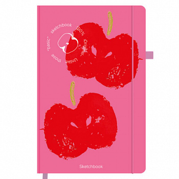 Скетчбук, слоновая кость 140 г/м2, 130х210 мм, 80 л., софт-тач, резинка, BRAUBERG ART CLASSIC, "Red apples"