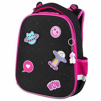 Ранец BRAUBERG PREMIUM, 2 отделения, с брелоком, "Space sweets", LED-ЛАМПОЧКИ, 38х29х16 см