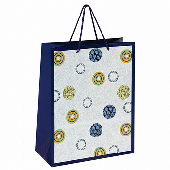Пакет подарочный (1 штука) 26x13x32 см, ЗОЛОТАЯ СКАЗКА "Кольца и круги", ламинированный