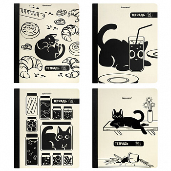 Тетрадь А5 96 л. BRAUBERG, на сшивке с корешком, клетка, обложка картон, "Кот-Непоседа"