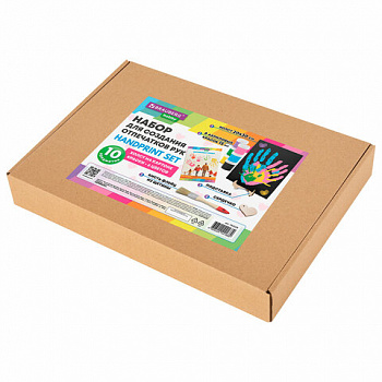 Набор отпечатки рук: холст 20х30 см, акрил 6 цветов, кисть + сертификат и подставка В ПОДАРОК! BRAUBERG HOBBY