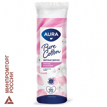 Ватные диски КОМПЛЕКТ 100 шт., AURA, двусторонние, 20711