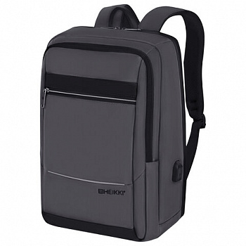 Рюкзак HEIKKI ELECT (ХЕЙКИ) универсальный, отделение для ноутбука, USB-порт, серый, 44х30х16 см