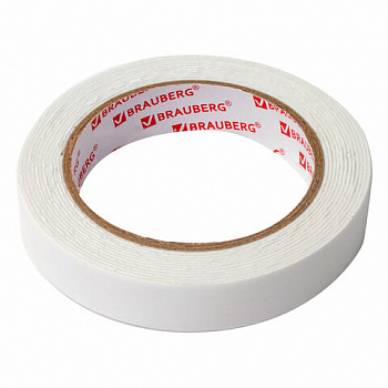 Клейкая двухсторонняя лента 19 мм х 3,5 м, НА ВСПЕНЕННОЙ ОСНОВЕ, 1 мм, прочная, BRAUBERG