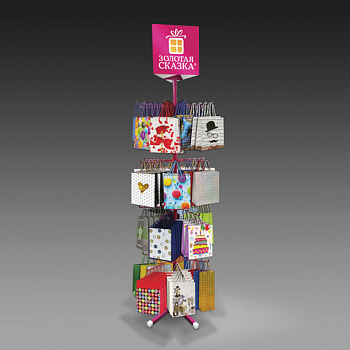 Стойка для пакетов напольная ЗОЛОТАЯ СКАЗКА, 212х60 см, 4 вращающихся ряда, 30 крючков