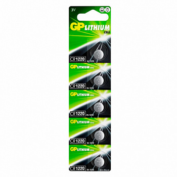 Батарейка литиевая GP Lithium CR1220 "таблетка, дисковая, кнопочная" 1 шт., блистер (отрывной блок), CR1220RA-7C5