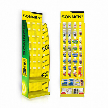 Стойка для размещения товара напольная SONNEN, 205x60x50 см, 32 крючка, 2 полки, металл