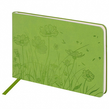 Еженедельник датированный 2026 МАЛЫЙ ФОРМАТ 105х160 мм, А6, BRAUBERG "Imprint", тиснение, зеленый