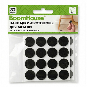 Накладки-протекторы для мебели ФЕТР самоклеящиеся, d=16 мм, черные, КОМПЛЕКТ 32 шт., BoomHouse