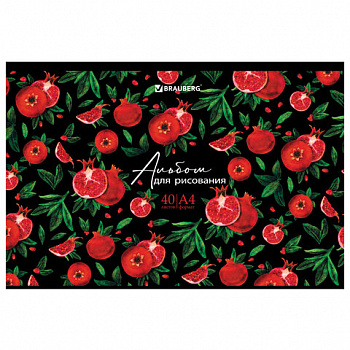 Альбом для рисования, А4, 40 листов, скоба, глянцевый лак, BRAUBERG, 200х285 мм, "Гранаты"