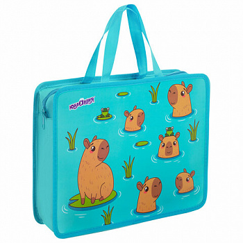 Папка на молнии с ручками ЮНЛАНДИЯ А4, 1 отделение, пластик, 80 мм, "Capy time"