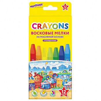Восковые мелки утолщенные на масляной основе ЮНЛАНДИЯ "ДОМИКИ", 12 цветов