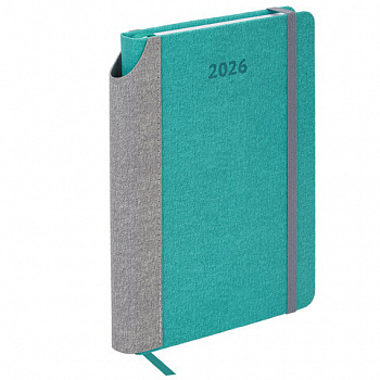 Ежедневник датированный 2026 А5 138x213 мм, BRAUBERG "Mosaic", под кожу, держатель для ручки, бирюза