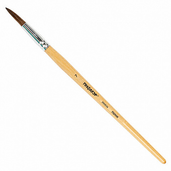 Кисть ПИФАГОР, ПОНИ, круглая, № 7, деревянная лакированная ручка, колпачок, пакет с подвесом