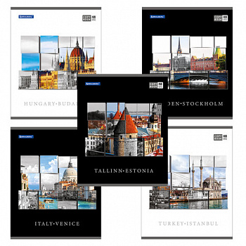 Тетрадь А5, 48 л., BRAUBERG скоба, клетка, выборочный лак, ПУТЕШЕСТВИЯ