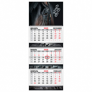 Календарь квартальный 2026 г., 3 блока, 3 гребня, бегунок, мелованная бумага, BRAUBERG EXTRA, "Символ года"