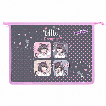 Папка для тетрадей ЮНЛАНДИЯ А4, 1 отделение, пластик, на молнии, "Anime dreamer"