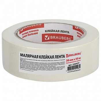 Клейкая лента малярная креппированная 38 мм х 50 м (реальная длина!), профессиональная, BRAUBERG