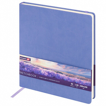 Скетчбук, слоновая кость 140 г/м2 200х200 мм, 80 л., КОЖЗАМ, резинка, BRAUBERG ART CLASSIC, пастель сиреневый