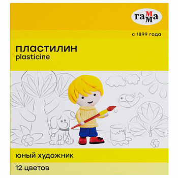 Пластилин ГАММА "Юный художник NEW", 12 цветов, 168 г, со стеком