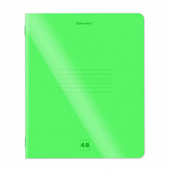 Тетрадь пластиковая обложка (НЕОН) А5 48 листов, скоба, клетка, BRAUBERG "Smart Cover", ЗЕЛЕНАЯ