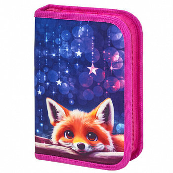 Пенал BRAUBERG, 1 отделение, 2 откидные планки, полиэстер, 21х14 см, Cute fox