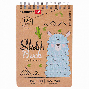 Скетчбук, крафт-бумага 80 г/м2, 165х240 мм, 120 л., гребень, твердая обложка, BRAUBERG ART DEBUT