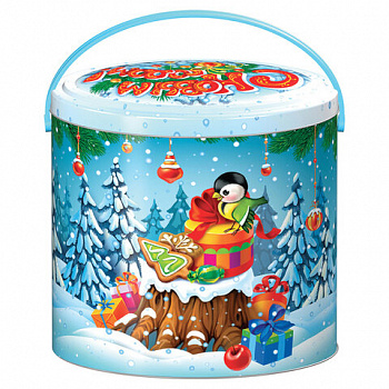 Подарок новогодний "СЛАДКОЕЖКА", 600 г, НАБОР конфет, жестяная упаковка с ручкой, МОСУПАК