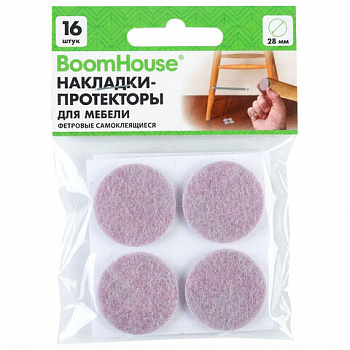 Накладки-протекторы для мебели ФЕТР самоклеящиеся, d=28 мм, бежевые, КОМПЛЕКТ 16 шт, BoomHouse