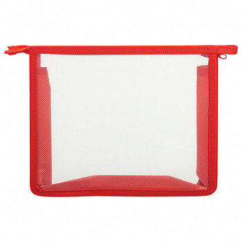 Папка для тетрадей ПИФАГОР А5, пластик, молния сверху, прозрачная, красный