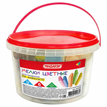 Мел в ведерке для рисования на асфальте 22 штуки, ПИФАГОР, цветной квадратный УТОЛЩЕННЫЙ